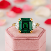 4.5ct Simulated Paraiba Tourmaline Asscher Cut Three Stone Engagement Ring-Black Diamonds New York