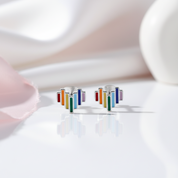 Enamel Rainbow Heart Stud Earrings-Black Diamonds New York