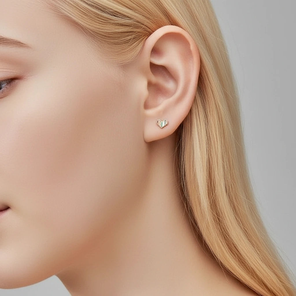 Enamel Rainbow Heart Stud Earrings-Black Diamonds New York