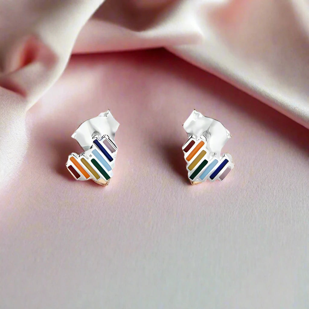 Enamel Rainbow Heart Stud Earrings-Black Diamonds New York