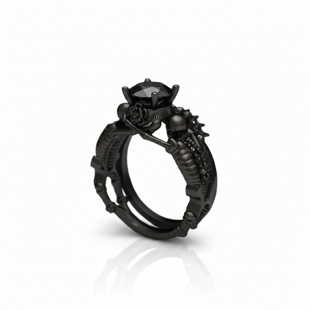 Eternal Adoration- 1.5 Carat Black Diamond Option Gothic Ring Set-Black Diamonds New York