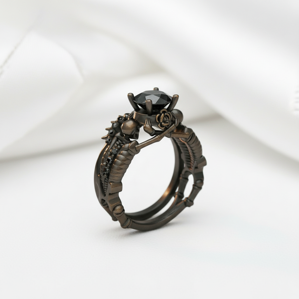 Eternal Adoration- 1.5 Carat Black Diamond Gothic Ring Set-Black Diamonds New York