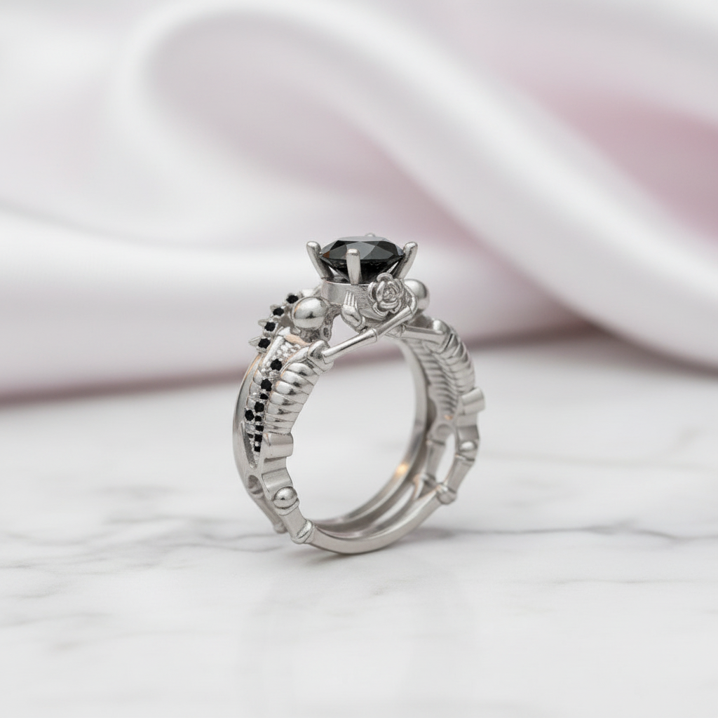 Eternal Adoration- 1.5 Carat Black Diamond Gothic Ring Set-Black Diamonds New York