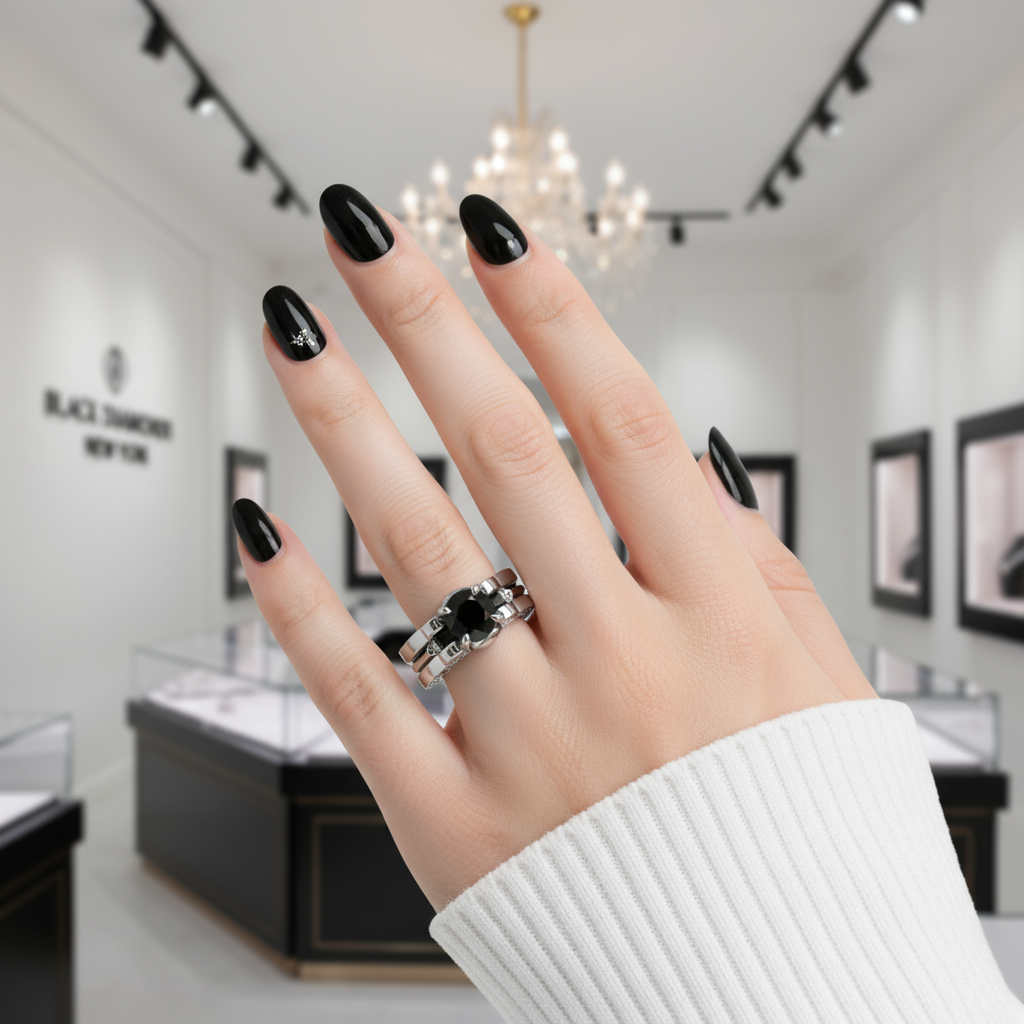 Eternal Love Rings- Round Cut Diamond Skull Engagement Ring in 14k White Gold-Black Diamonds New York