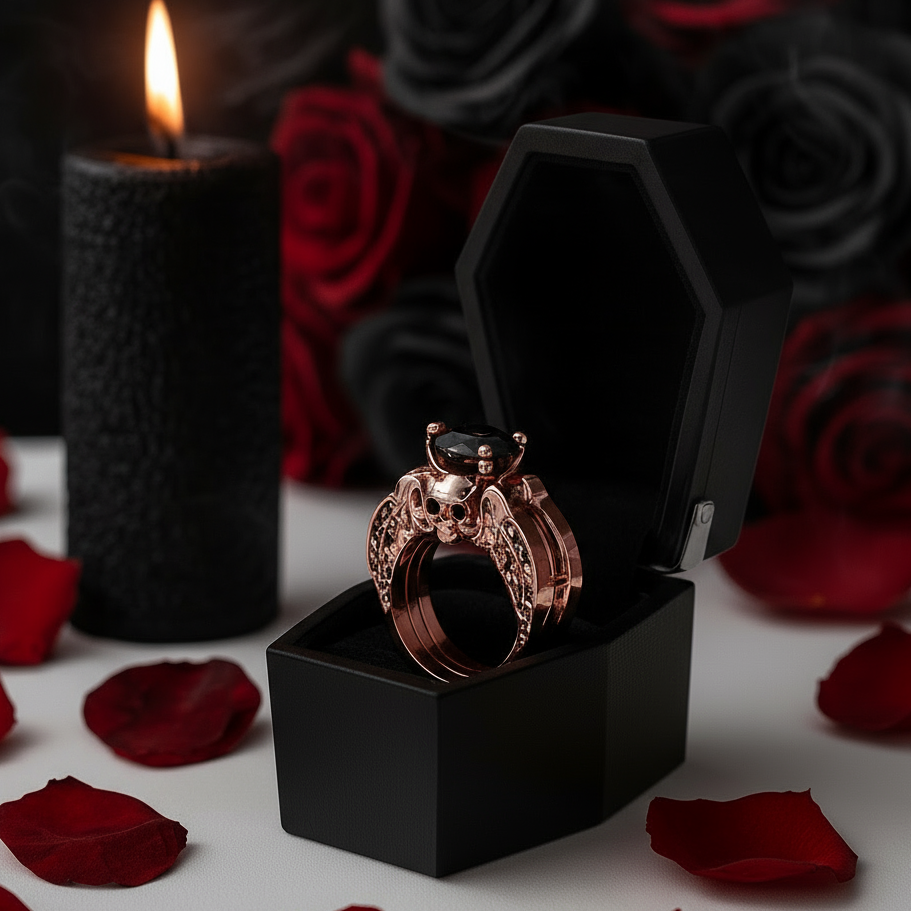 Eternal Love Rings- Round Cut Diamond Skull Engagement Ring in 14k White Gold-Black Diamonds New York