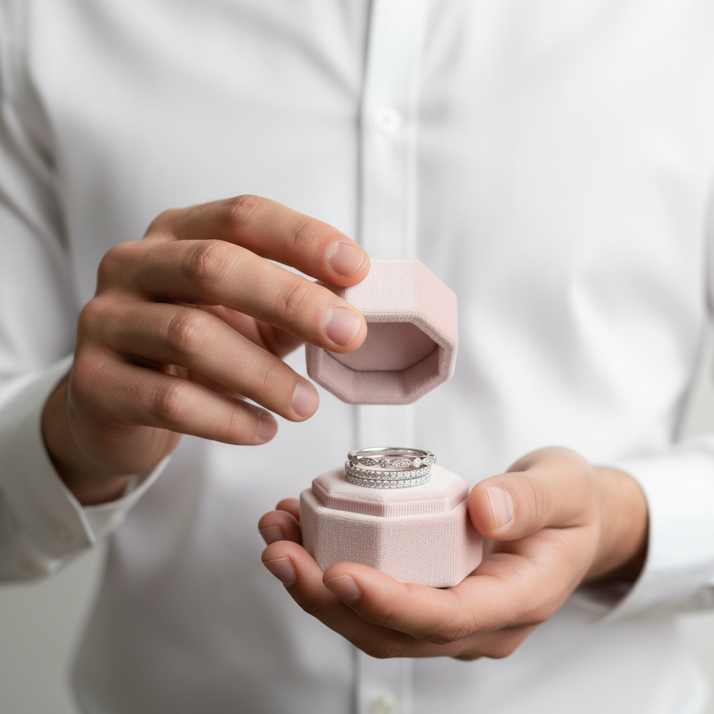 Eternity 3PC Stacking Wedding Band Set In White Gold Plated-Black Diamonds New York