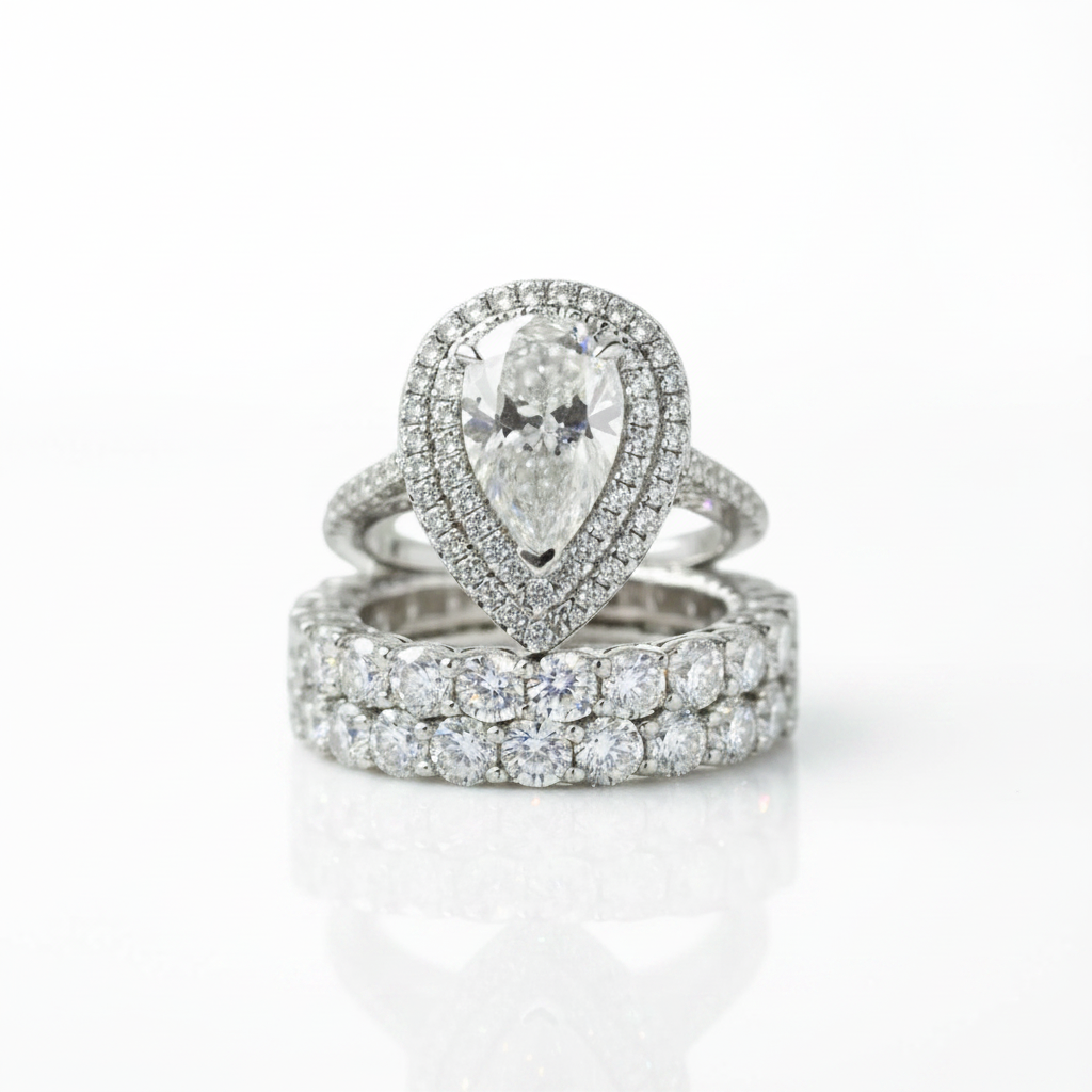 Eternity Double Halo Pear Cut 3-Pieces Wedding Set-Black Diamonds New York