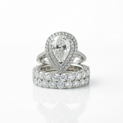 Eternity Double Halo Pear Cut 3-Pieces Wedding Set-Black Diamonds New York