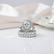 Eternity Double Halo Pear Cut 3-Pieces Wedding Set-Black Diamonds New York