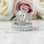 Eternity Double Halo Pear Cut 3-Pieces Wedding Set-Black Diamonds New York