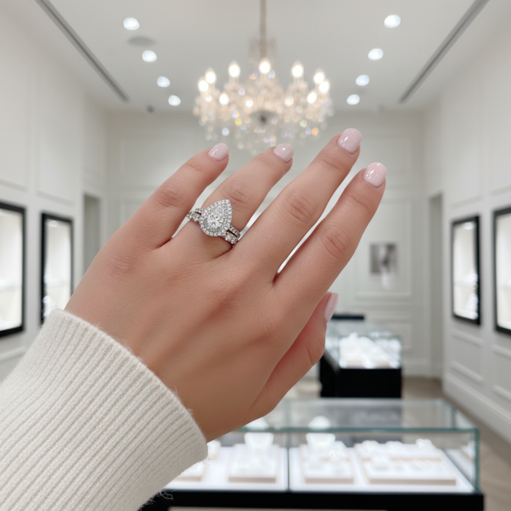 Eternity Double Halo Pear Cut Wedding Set-Black Diamonds New York