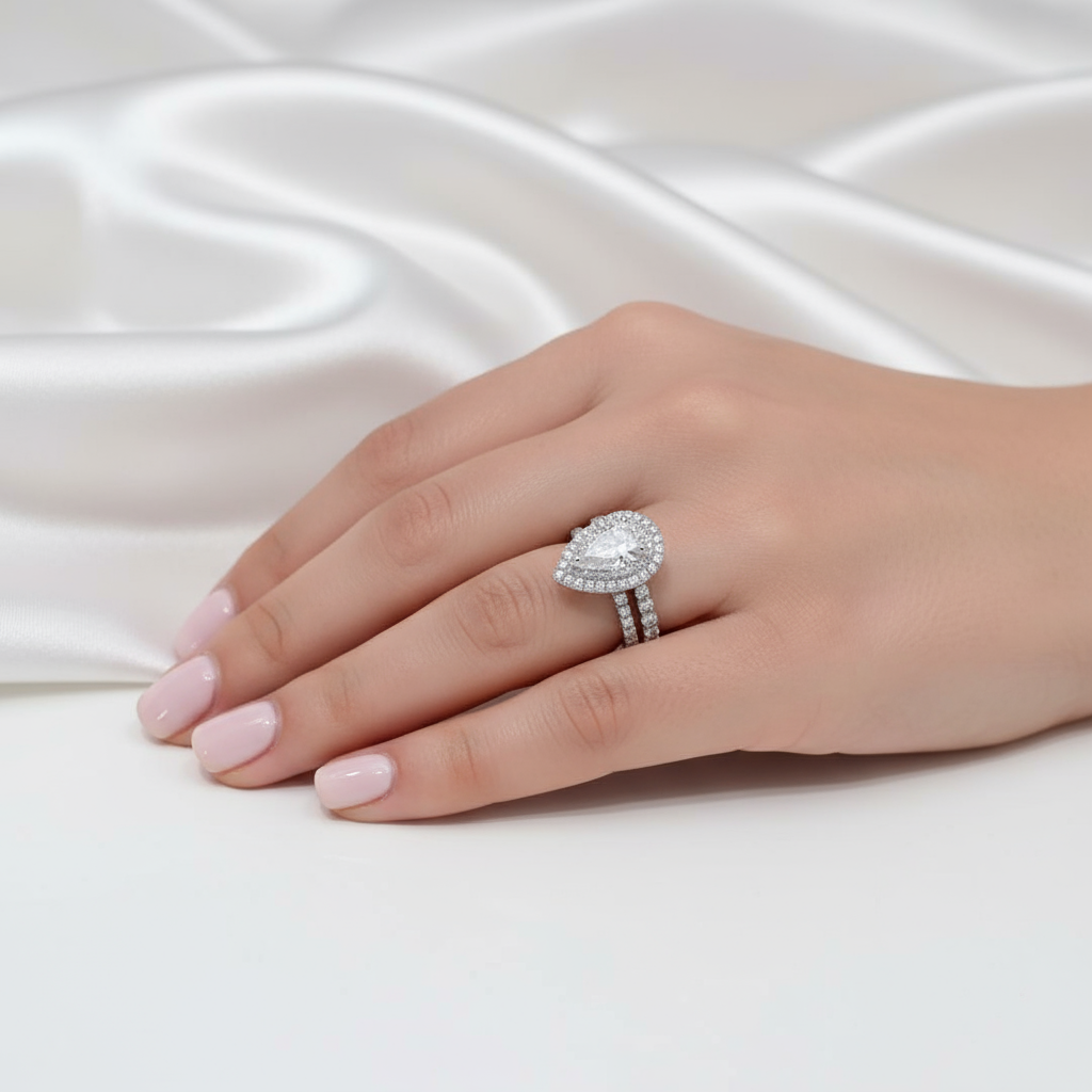 Eternity Double Halo Pear Cut Wedding Set-Black Diamonds New York