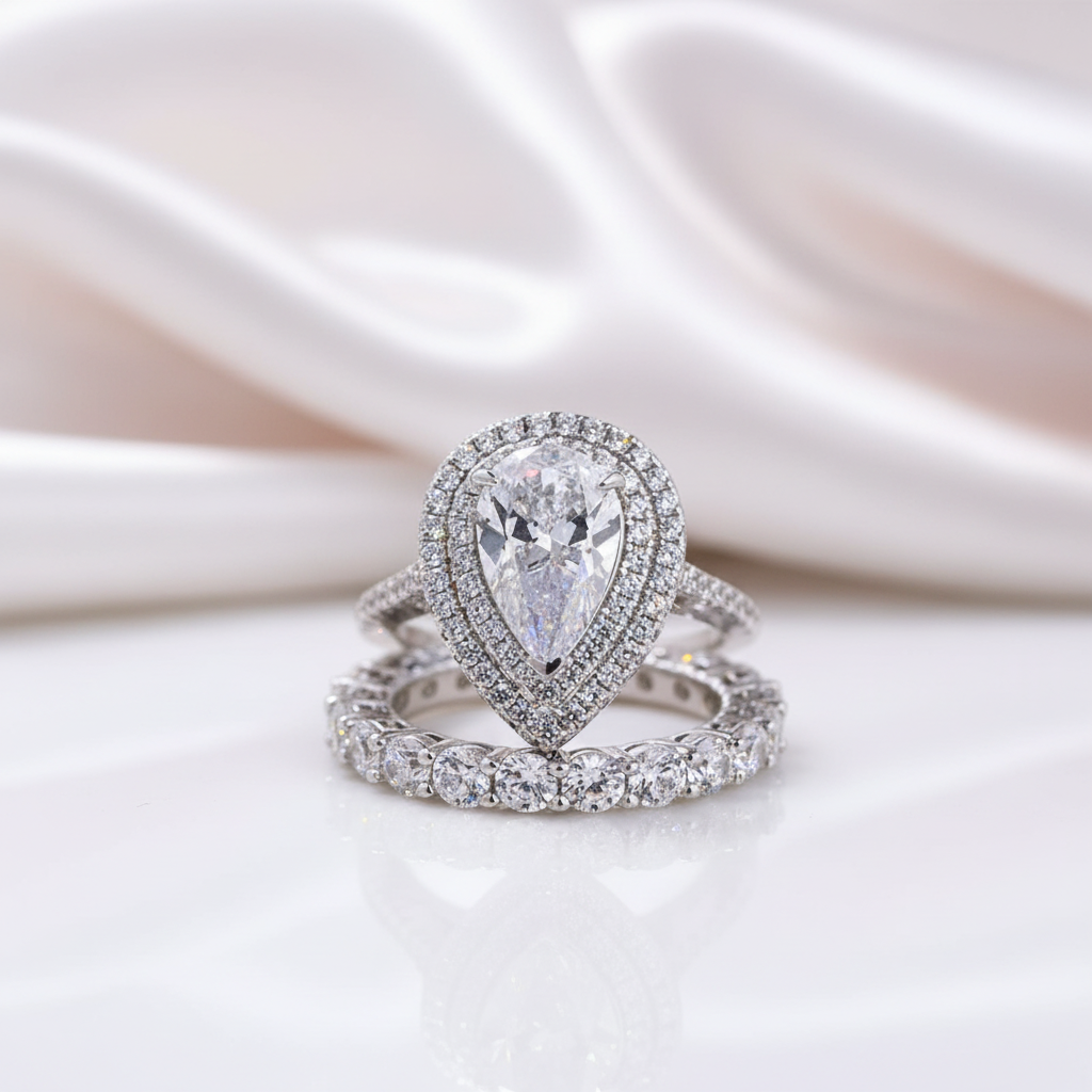 Eternity Double Halo Pear Cut Wedding Set-Black Diamonds New York