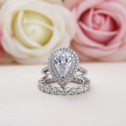 Eternity Double Halo Pear Cut Wedding Set-Black Diamonds New York
