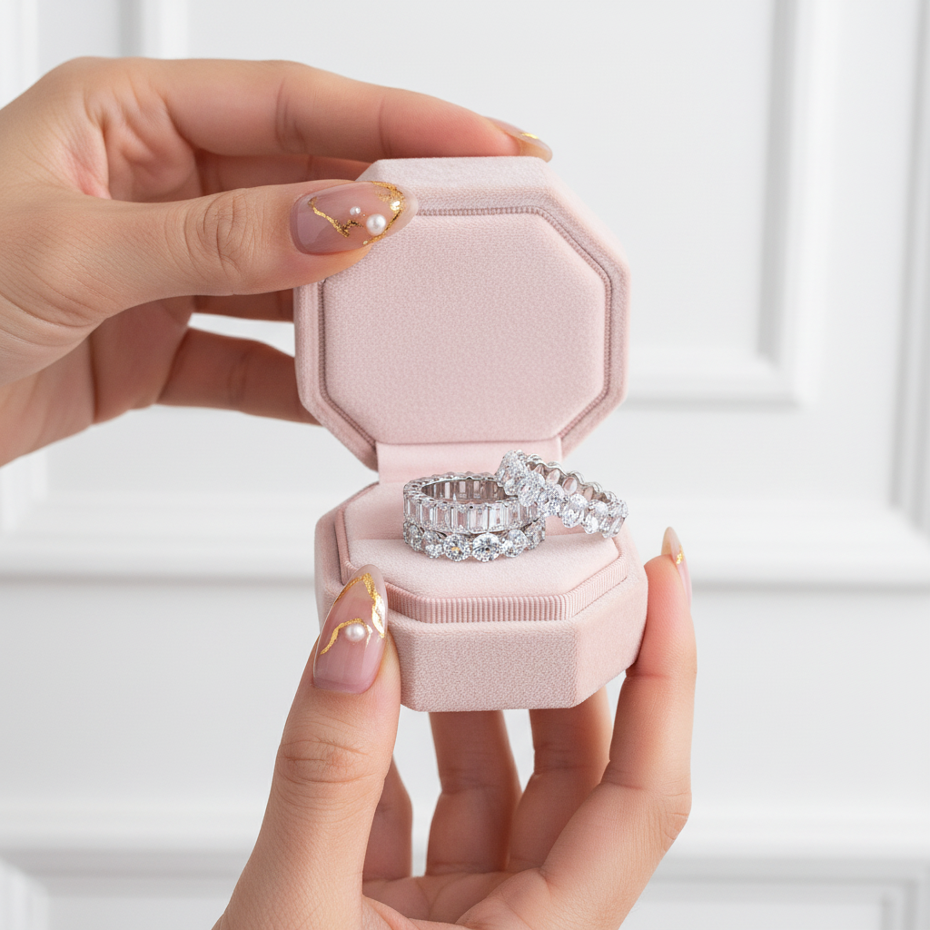 Eternity Emerald & Round & Oval Cut Wedding Band Set-Black Diamonds New York