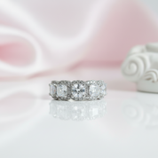 Eternity Halo Cushion Cut Ring Set in White Gold-Black Diamonds New York