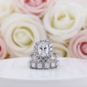 Eternity Halo Cushion Cut Ring Set in White Gold-Black Diamonds New York