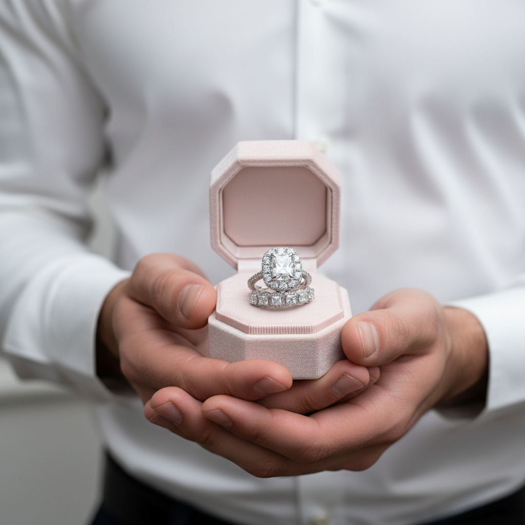 Eternity Halo Cushion Cut Ring Set in White Gold-Black Diamonds New York