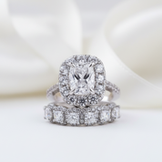 Eternity Halo Cushion Cut Ring Set in White Gold