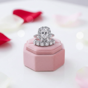 Eternity Halo Cushion Cut Ring Set in White Gold-Black Diamonds New York