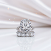 Eternity Halo Cushion Cut Ring Set in White Gold