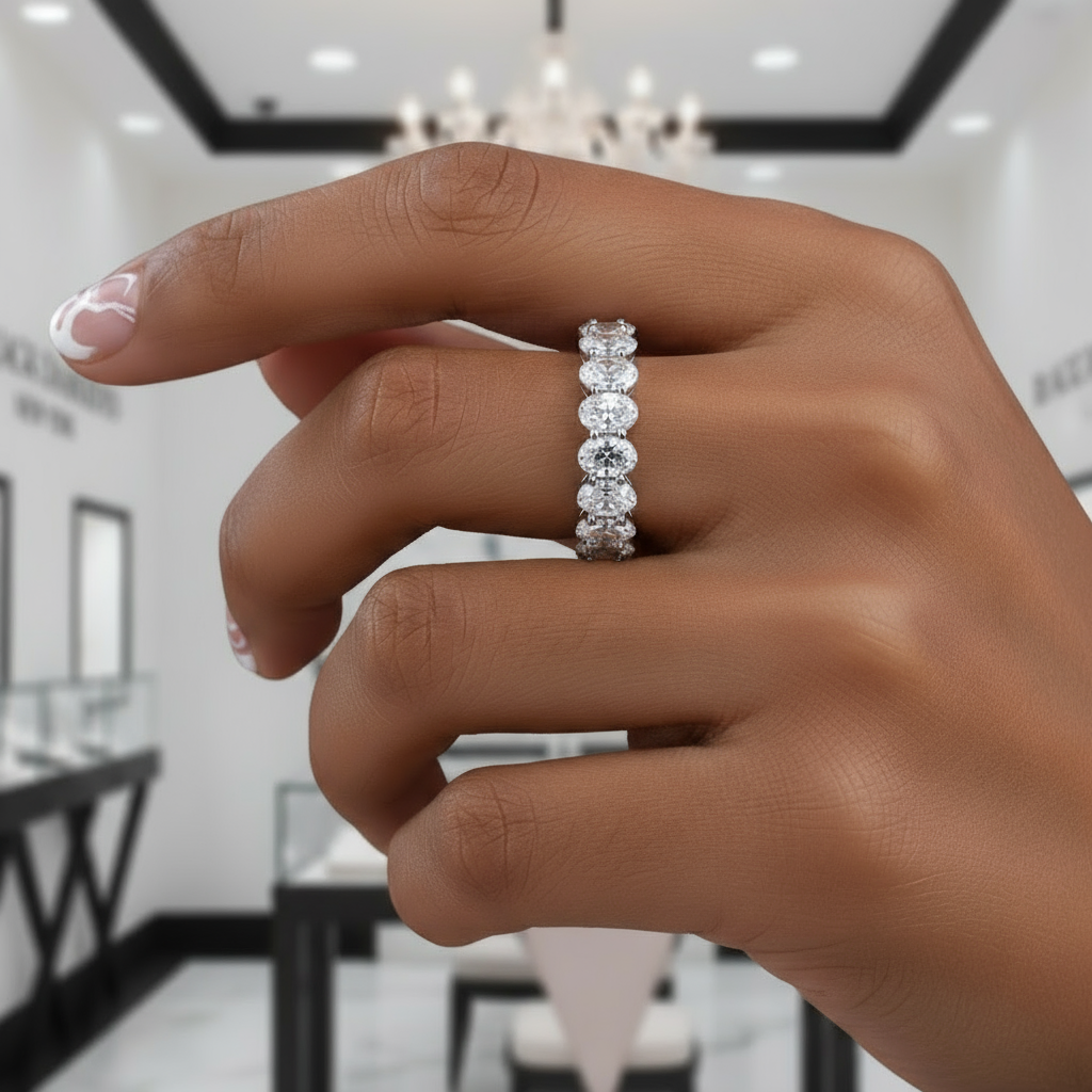 Eternity Oval Cut Diamond Wedding Band Ring-Black Diamonds New York