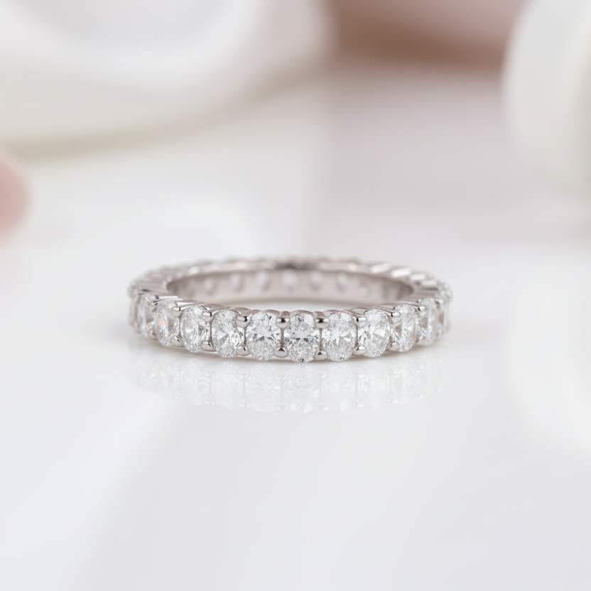 Eternity Oval Cut Simulated Diamond Option Wedding Ring Band-Black Diamonds New York