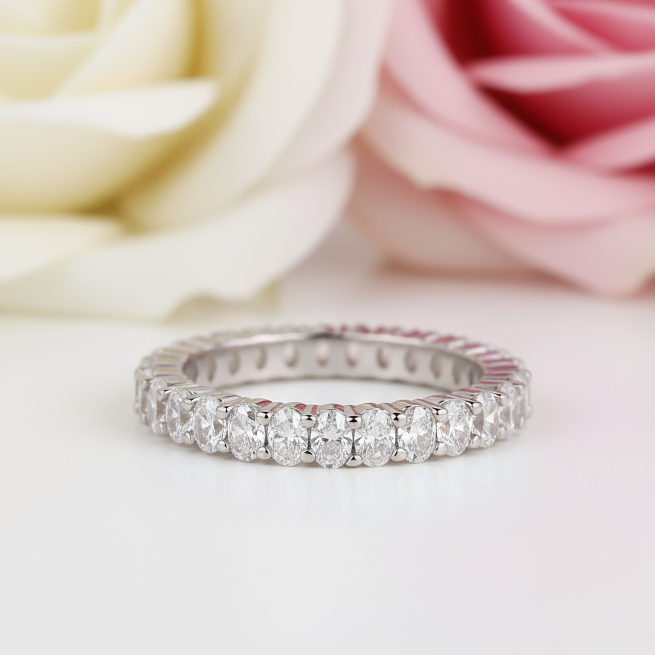 Eternity Oval Cut Simulated Diamond Wedding Ring Band-Black Diamonds New York