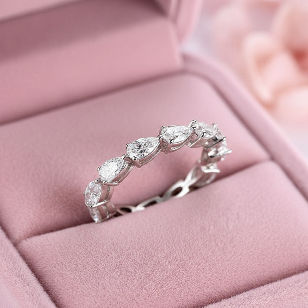 Eternity Pear Cut Diamond Wedding Band Ring-Black Diamonds New York