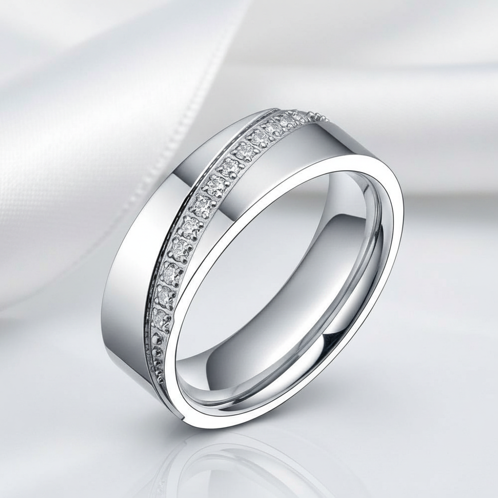 Eternity Diamond Option Men's Titanium Wedding Band-Black Diamonds New York