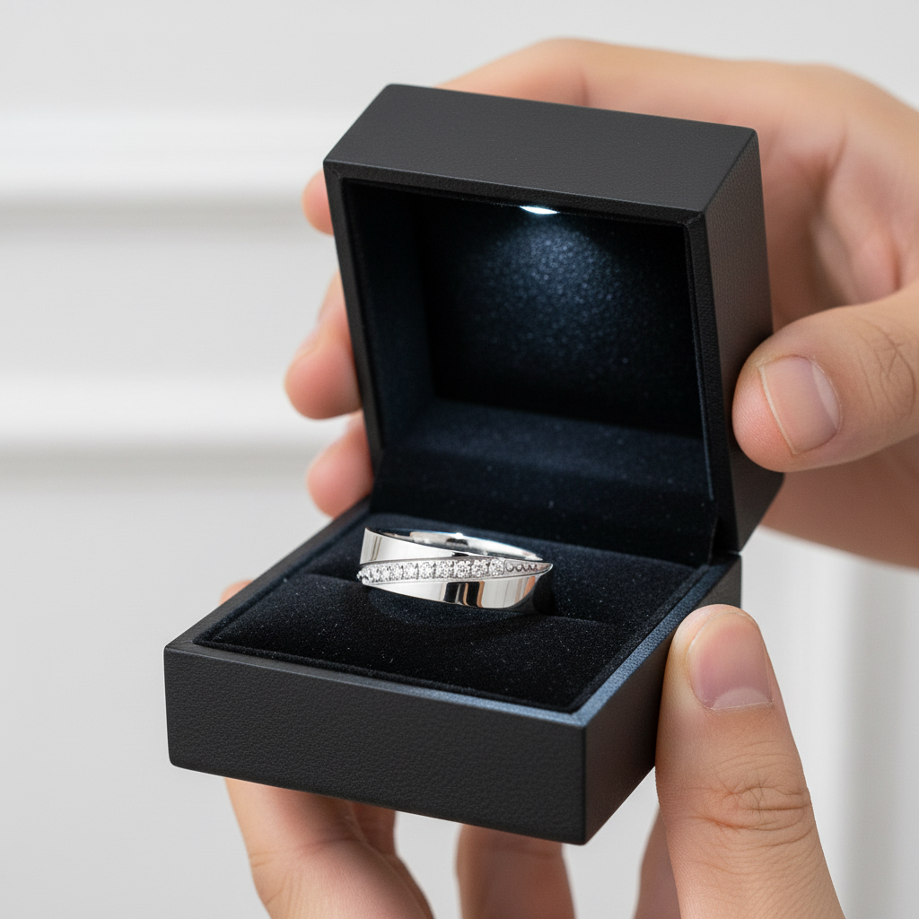 Eternity Diamond Option Men's Titanium Wedding Band-Black Diamonds New York