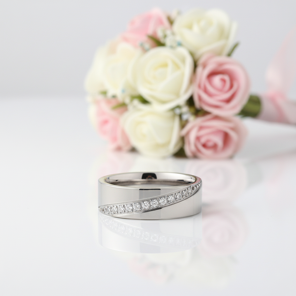 Eternity Diamond Option Men's Titanium Wedding Band-Black Diamonds New York