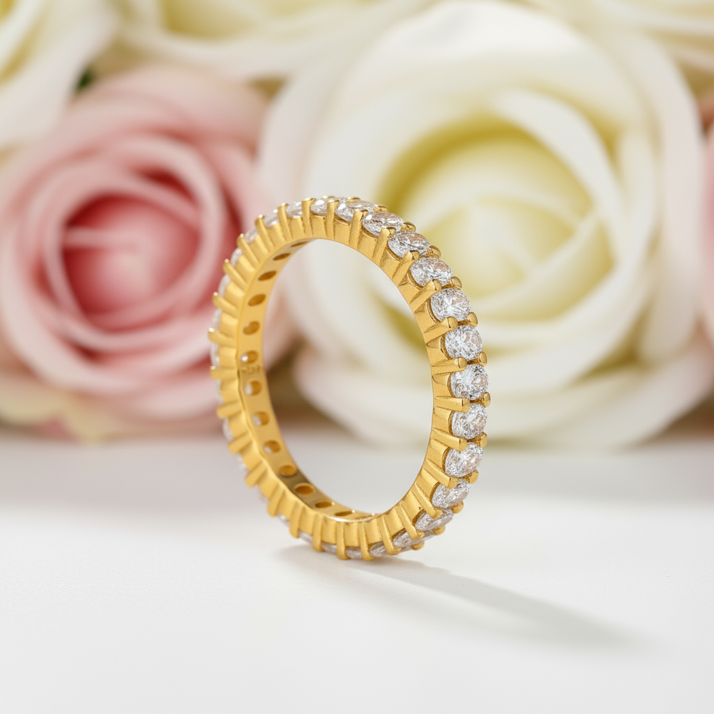 Eternity Yellow Gold Oval Cut Wedding Ring Band-Black Diamonds New York