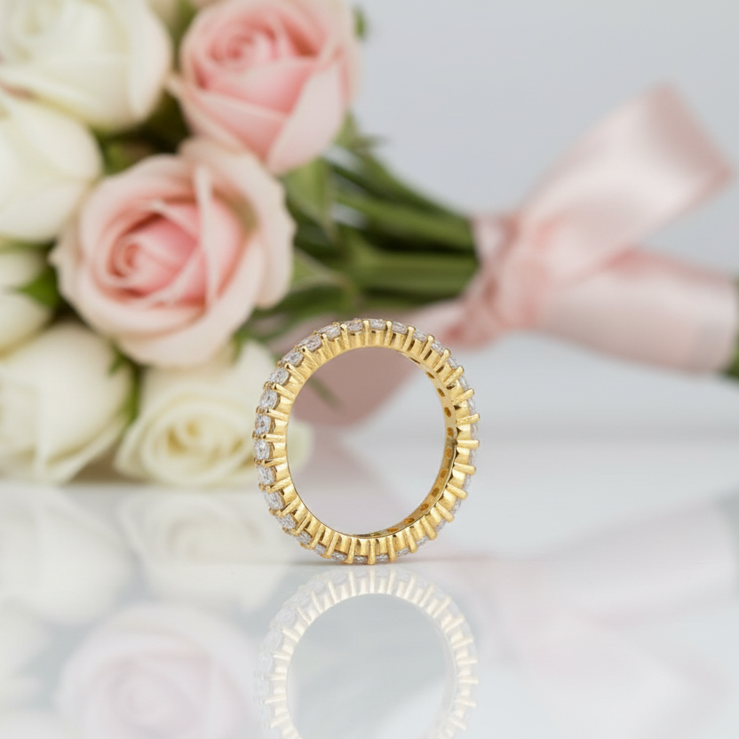 Eternity Yellow Gold Oval Cut Wedding Ring Band-Black Diamonds New York