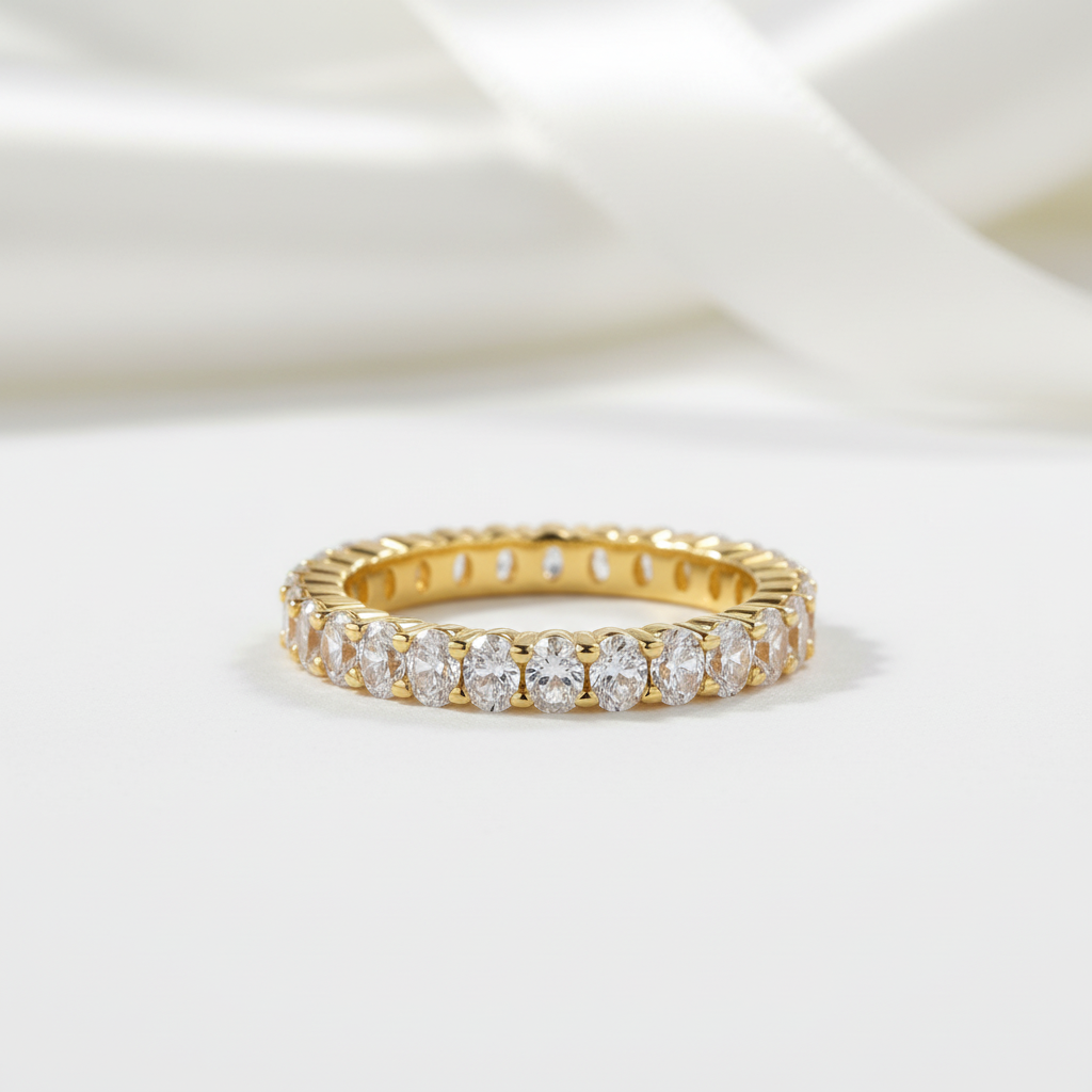 Eternity Yellow Gold Oval Cut Wedding Ring Band-Black Diamonds New York