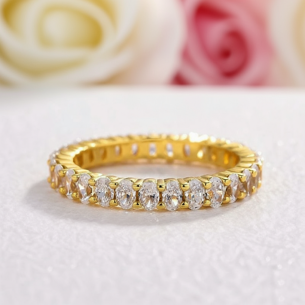 Eternity Yellow Gold Oval Cut Wedding Ring Band-Black Diamonds New York