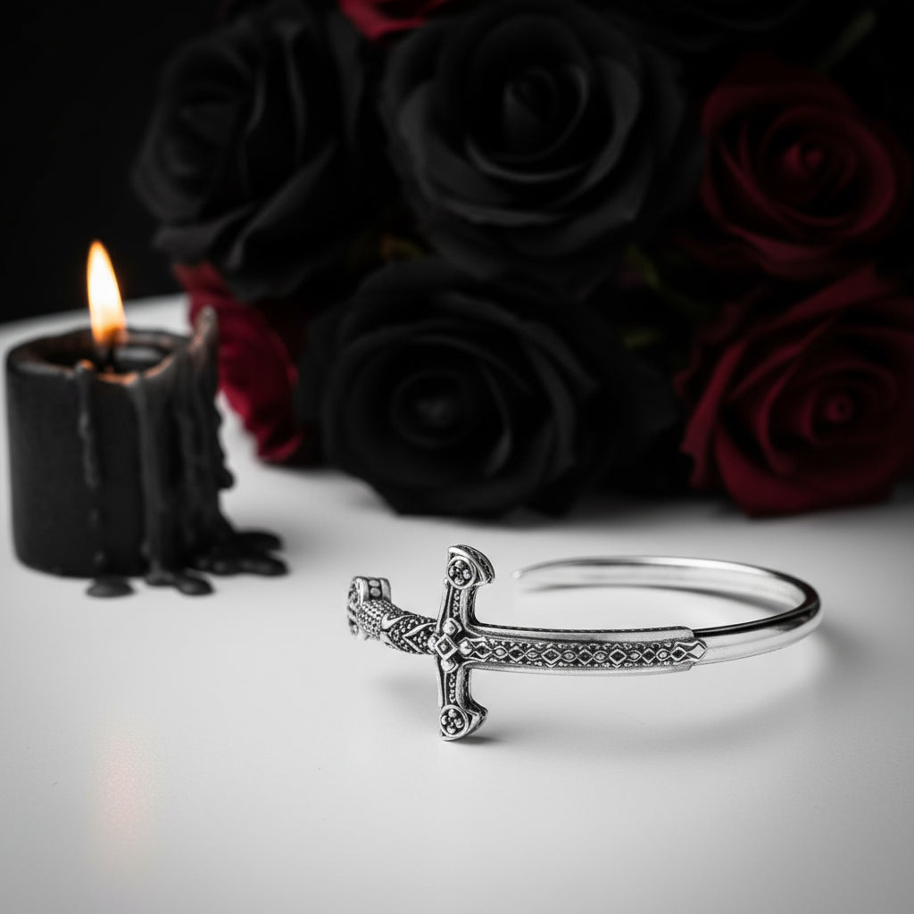 European Style Cross Sword Punk Bangle Bracelet-Black Diamonds New York