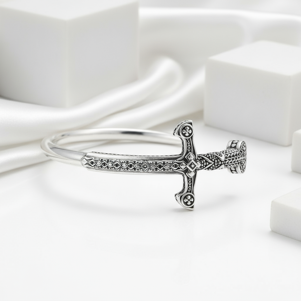 European Style Cross Sword Punk Bangle Bracelet-Black Diamonds New York