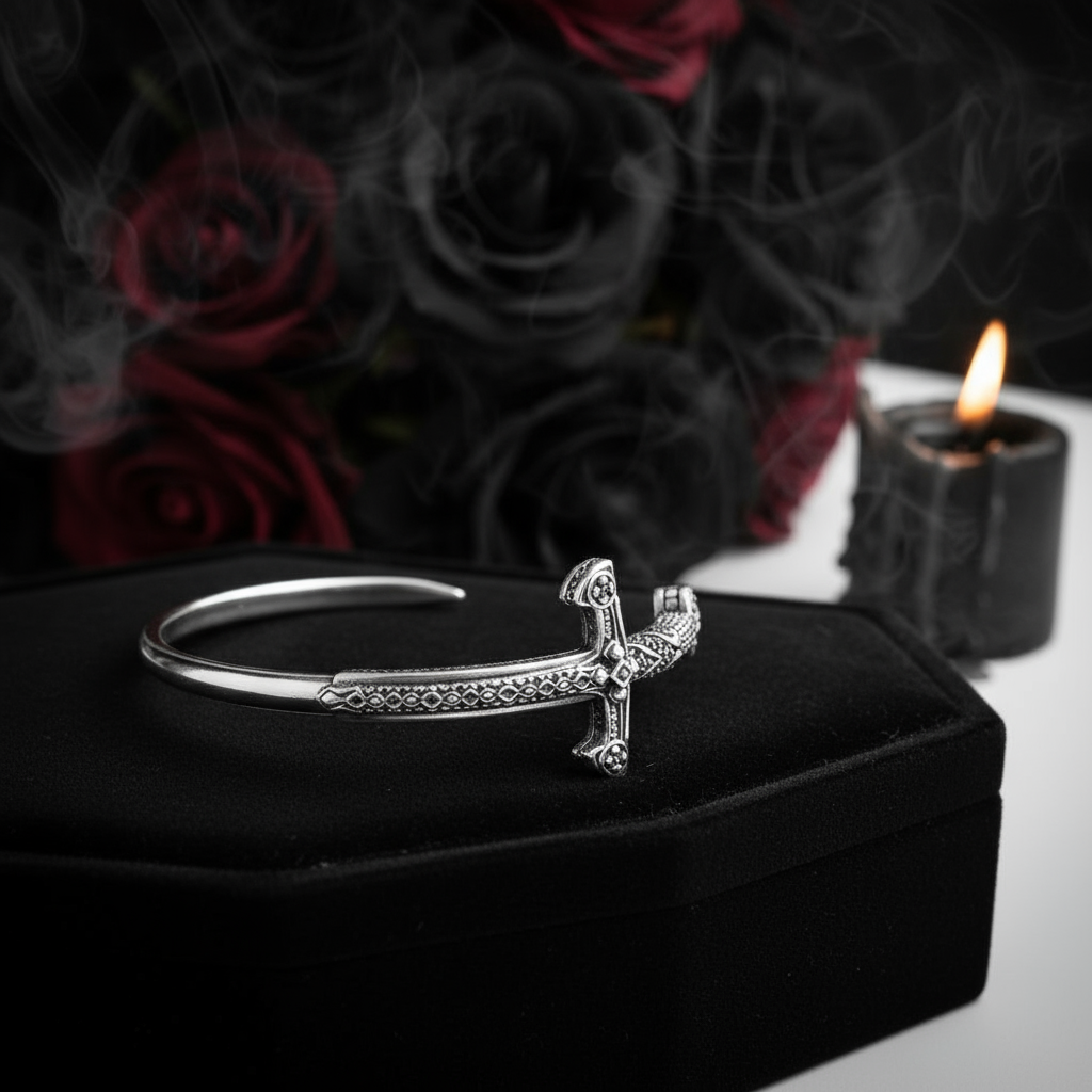 European Option Cross Sword Punk Bangle Bracelet-Black Diamonds New York