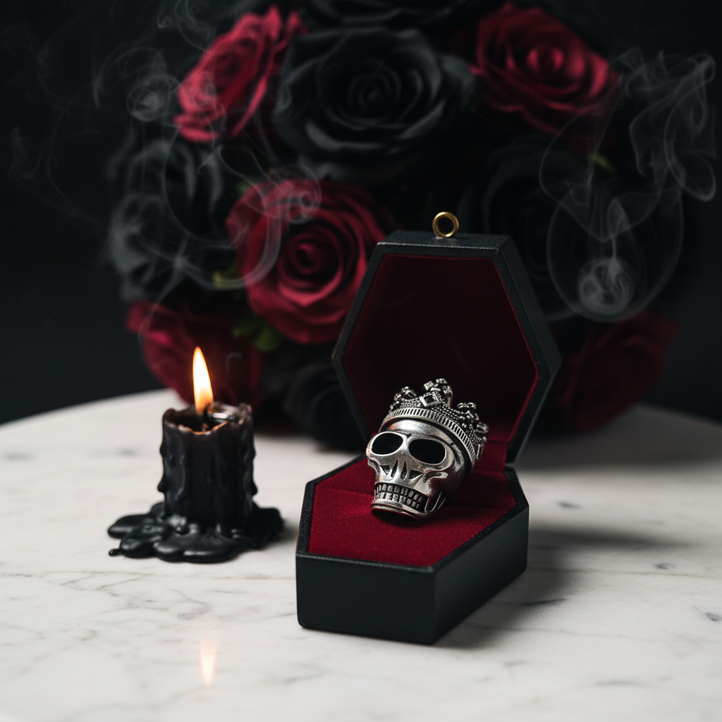 European Option Gothic Skull & Crown Pendant-Black Diamonds New York