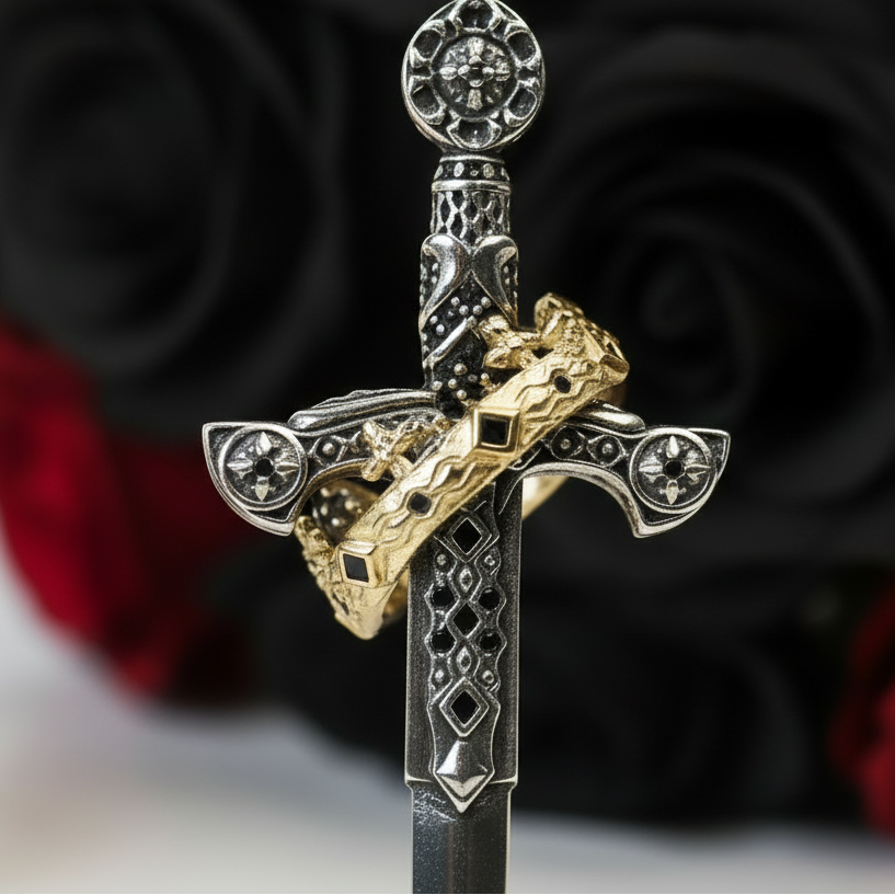 European Style Gothic Sword Link Chain Necklace-Black Diamonds New York