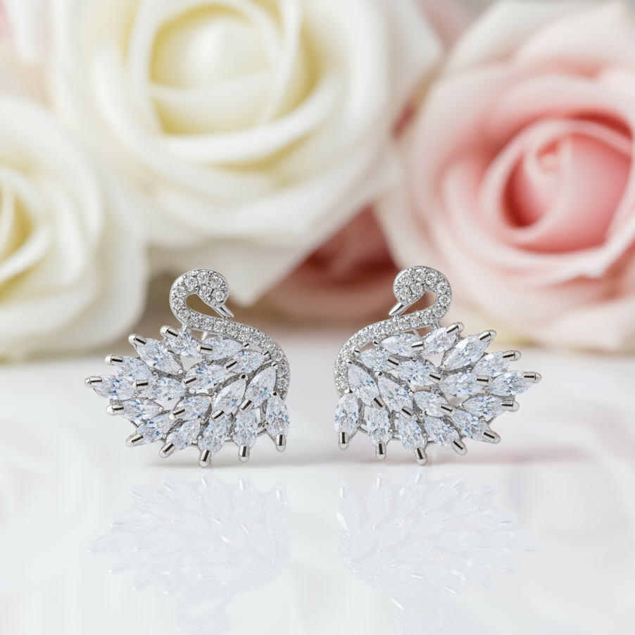 Black Diamond Option Swan Sparkling Earrings-Black Diamonds New York