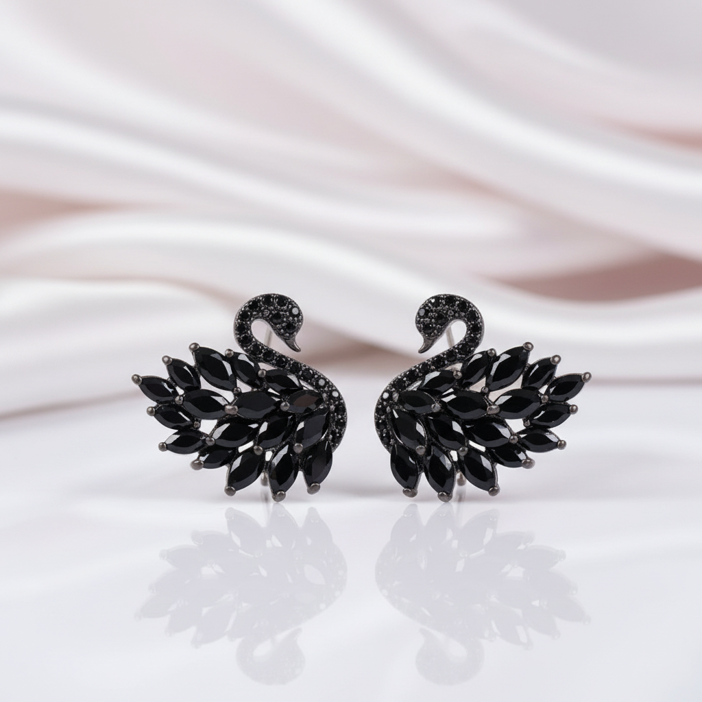 Black Diamond Option Swan Sparkling Earrings-Black Diamonds New York