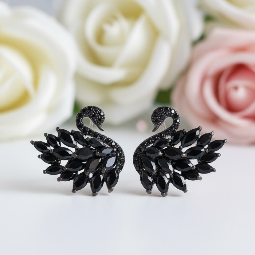 Black Diamond Swan Sparkling Earrings-Black Diamonds New York