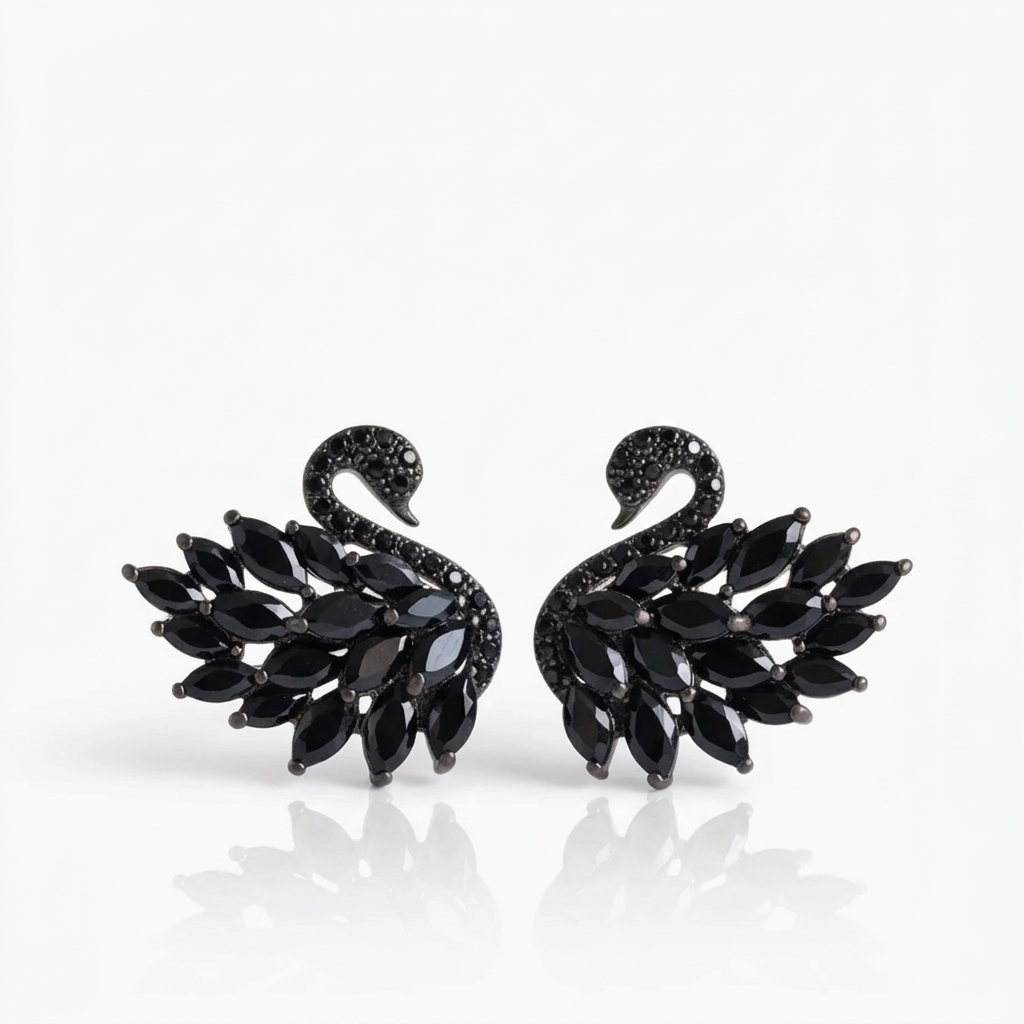 Black Diamond Option Swan Sparkling Earrings-Black Diamonds New York