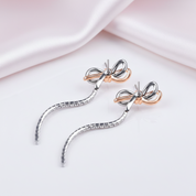 Round Diamond Option Bow Tassel Temperamental Long Earrings-Black Diamonds New York