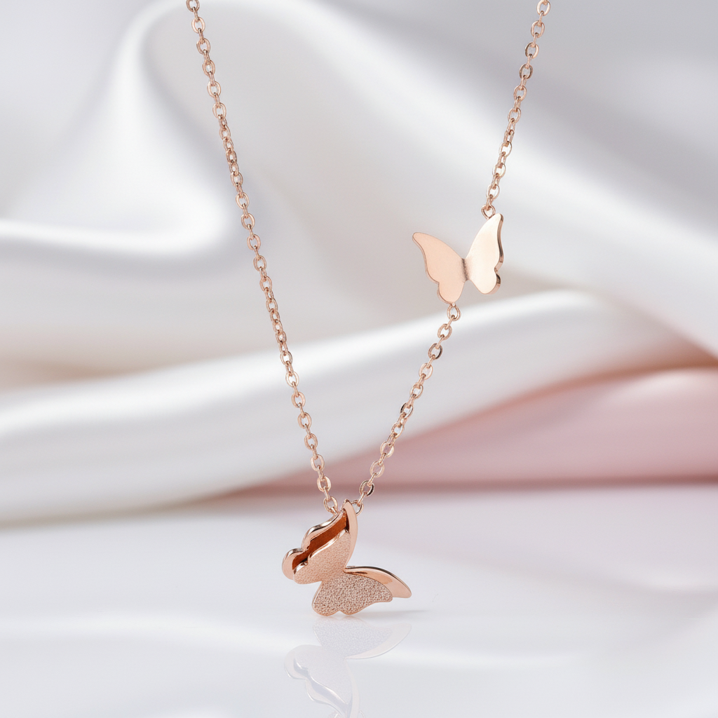 Double Butterfly Flutter Necklace-Black Diamonds New York