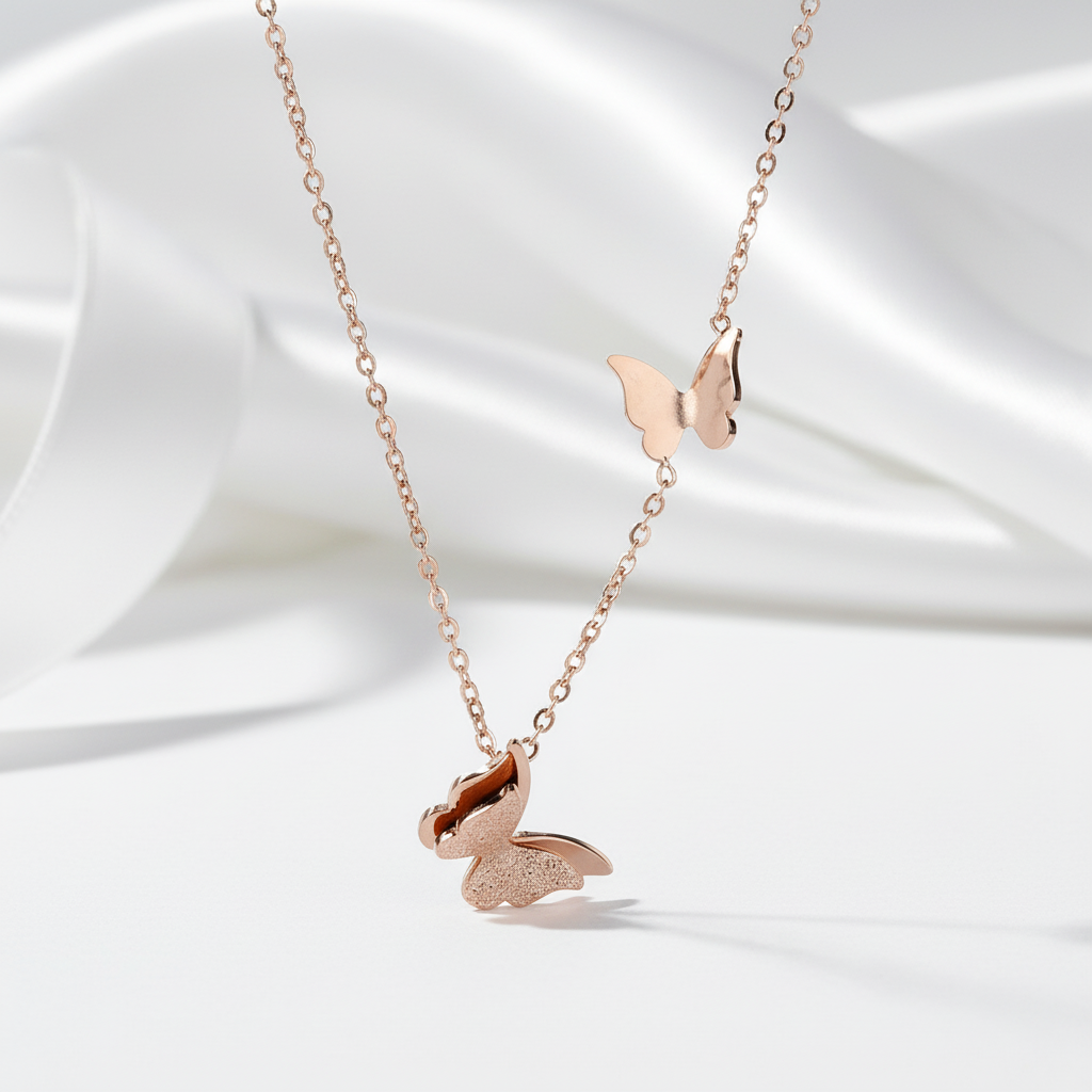 Double Butterfly Flutter Necklace-Black Diamonds New York