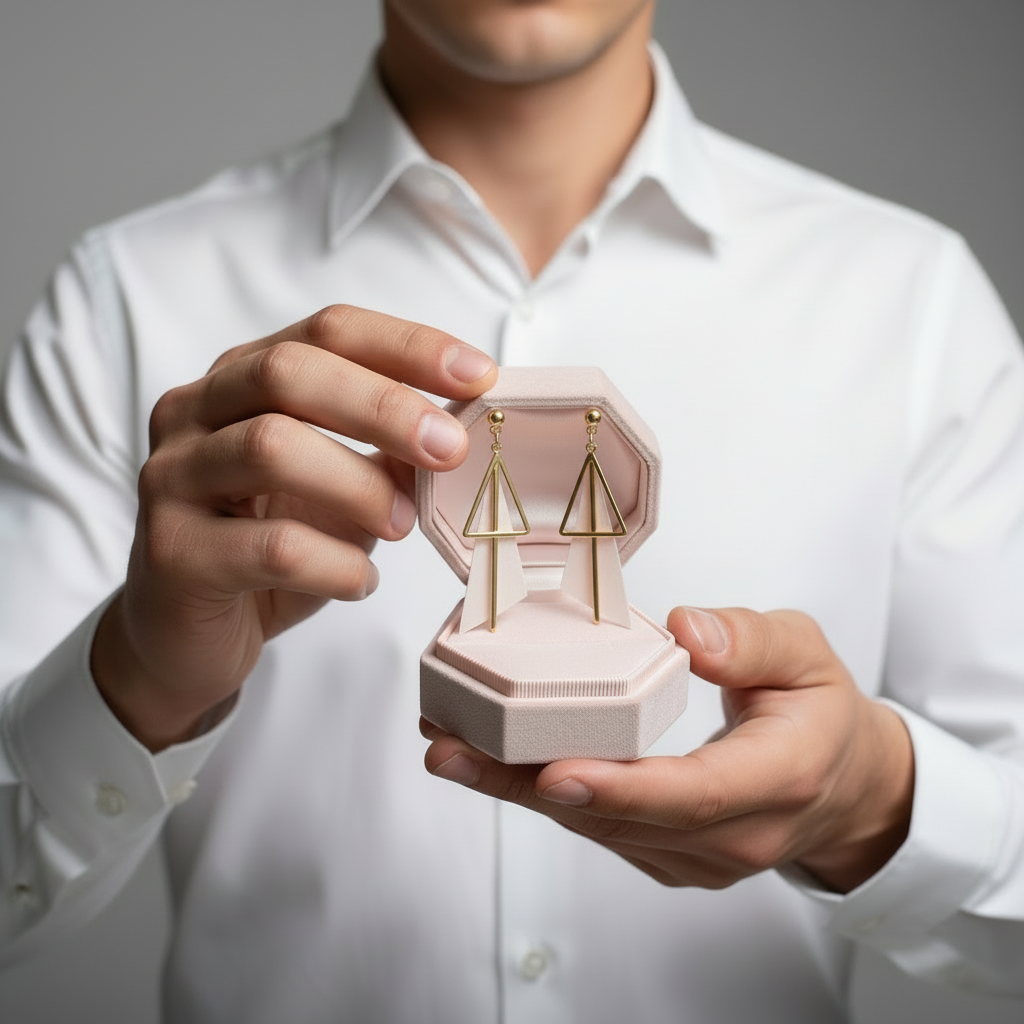 Irregular Geometric Triangle Earrings-Black Diamonds New York