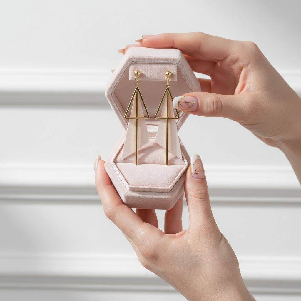 Irregular Geometric Triangle Earrings-Black Diamonds New York